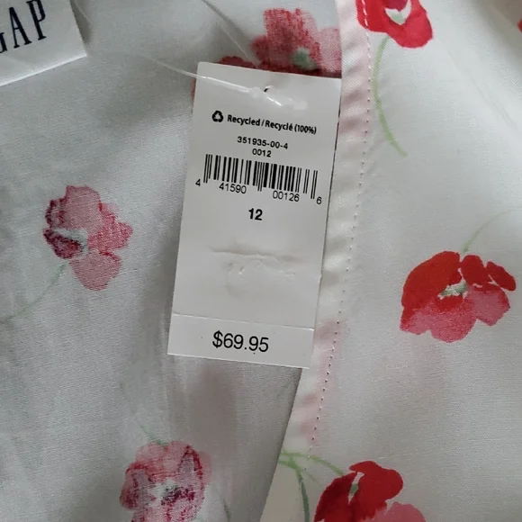 NWT GAP White and Red Poppy Short Sleeve Floral Dress Size 12 - Picture 6 of 11